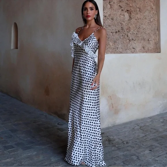 Zara RUFFLED SATIN EFFECT POLKA DOT DRESS - Picture 5 of 16